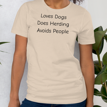 Load image into Gallery viewer, Loves Dogs, Does Herding T-Shirts - Light
