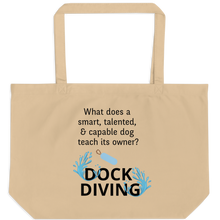 Load image into Gallery viewer, Dog Teaches Dock Diving X-Large Tote/ Shopping Bags