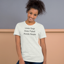 Load image into Gallery viewer, Loves Dogs, Does Flyball T-Shirts - Light