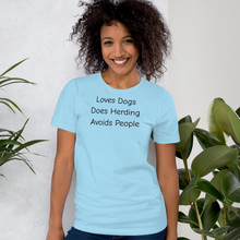 Load image into Gallery viewer, Loves Dogs, Does Herding T-Shirts - Light