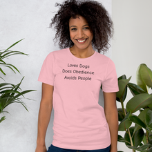 Load image into Gallery viewer, Loves Dogs, Does Obedience T-Shirts - Light