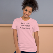 Load image into Gallery viewer, Loves Dogs, Does Flyball T-Shirts - Light
