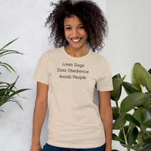 Load image into Gallery viewer, Loves Dogs, Does Obedience T-Shirts - Light