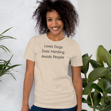 Load image into Gallery viewer, Loves Dogs, Does Herding T-Shirts - Light