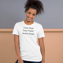 Load image into Gallery viewer, Loves Dogs, Does Flyball T-Shirts - Light
