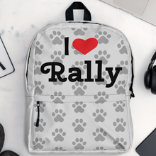 Load image into Gallery viewer, Allover Grey Paws & I Heart Rally Backpack-Lt. Grey