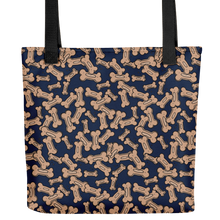 Load image into Gallery viewer, Allover Brown Dog Bones Tote Bag-Navy