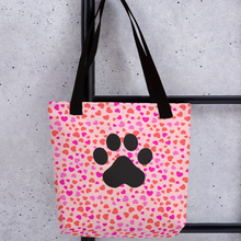 Load image into Gallery viewer, Allover Hearts & Large Paw Dog Tote Bag-Lt. Pink