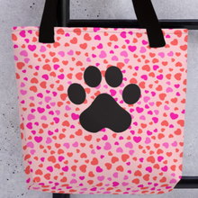 Load image into Gallery viewer, Allover Hearts & Large Paw Dog Tote Bag-Lt. Pink