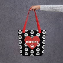 Load image into Gallery viewer, Allover Sheep w/ Herding in Heart Tote Bag - Black