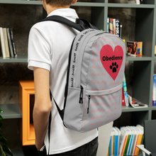 Load image into Gallery viewer, Allover Heel,Sit,Stay & Obedience w/ Paw in Heart Backpack-Grey
