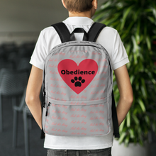 Load image into Gallery viewer, Allover Heel,Sit,Stay & Obedience w/ Paw in Heart Backpack-Grey
