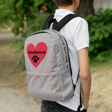Load image into Gallery viewer, Allover Heel,Sit,Stay & Obedience w/ Paw in Heart Backpack-Grey