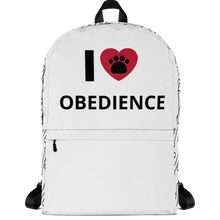 Load image into Gallery viewer, I Heart w/ Paw Obedience Backpack & Bones Sides-White
