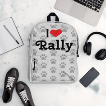 Load image into Gallery viewer, Allover Grey Paws & I Heart Rally Backpack-Lt. Grey