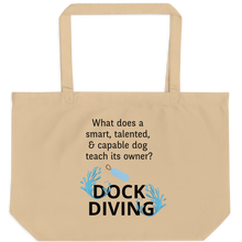 Load image into Gallery viewer, Dog Teaches Dock Diving X-Large Tote/ Shopping Bags
