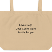 Load image into Gallery viewer, Loves Dogs, Does Scent Work X-Large Tote/ Shopping Bags
