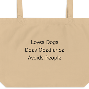 Loves Dogs, Does Obedience X-Large Tote/ Shopping Bags