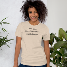 Load image into Gallery viewer, Loves Dogs, Does Obedience T-Shirts - Light
