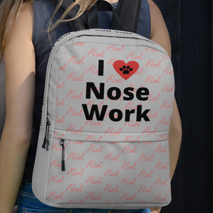 Allover Alert & I Heart Nose Work/ Scent Work Backpack-Grey