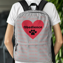 Load image into Gallery viewer, Allover Heel,Sit,Stay &amp; Obedience w/ Paw in Heart Backpack-Grey
