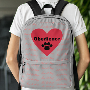 Allover Heel,Sit,Stay & Obedience w/ Paw in Heart Backpack-Grey