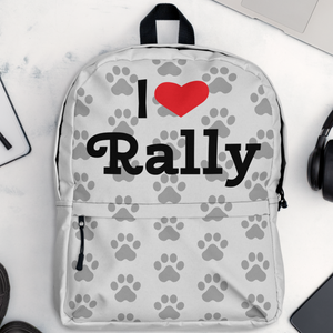 Allover Grey Paws & I Heart Rally Backpack-Lt. Grey