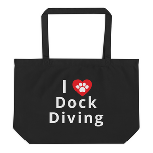 I Heart w/ Paw Dock Diving X-Large Tote/Shopping Bag-Black