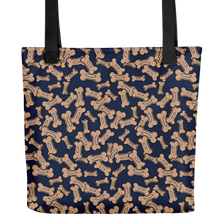 Load image into Gallery viewer, Allover Brown Dog Bones Tote Bag-Navy
