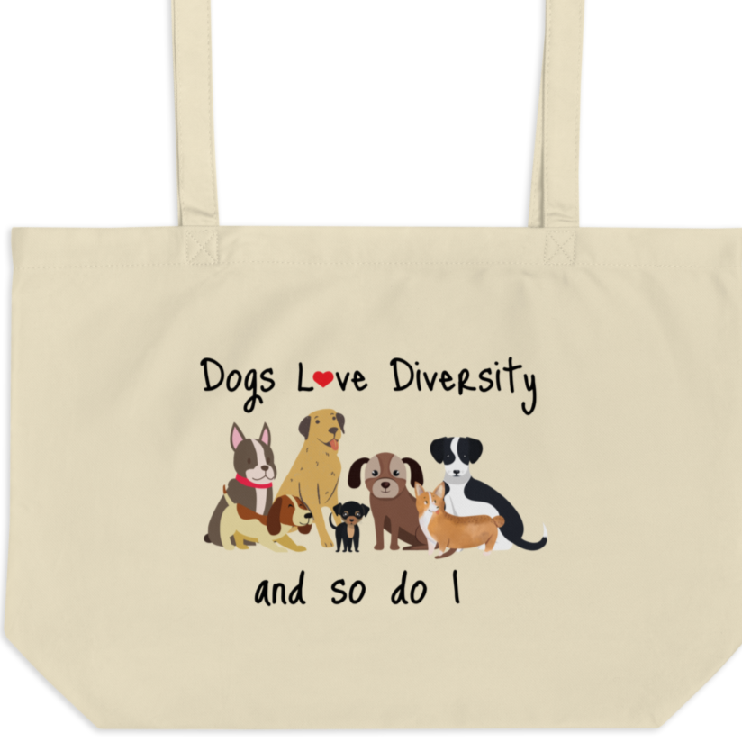 Dogs Love Diversity X-Large Tote/Shopping Bag - Oyster