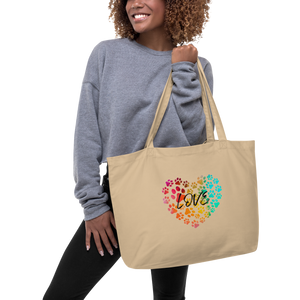 Love in Dog Paw Prints Heart X-Large Tote Bags