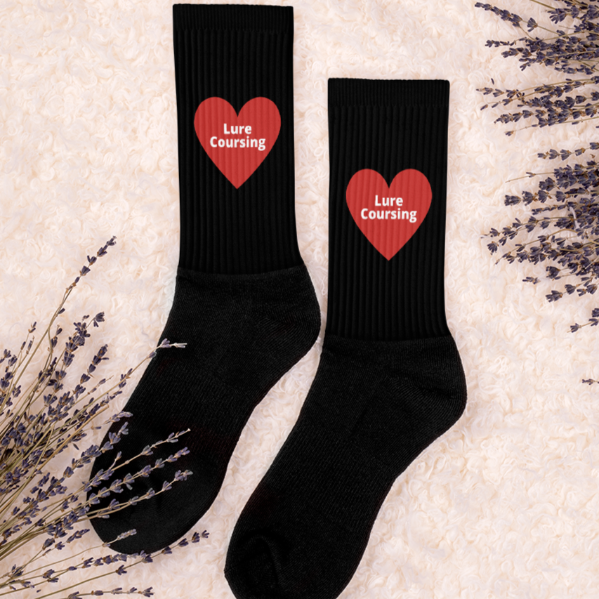 Lure Coursing in Heart Socks-Black