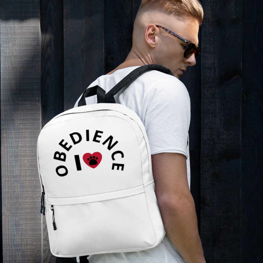 I Heart Curved Obedience Backpack-White