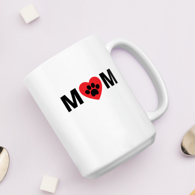 Mom w/ Dog Paw in Heart Mug