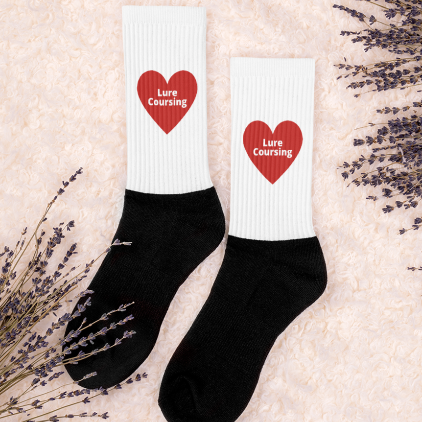 Lure Coursing in Heart Socks-White