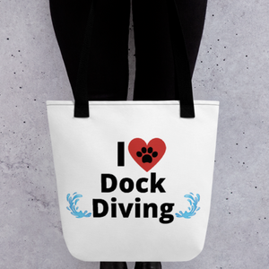 I Heart w/ Paw Dock Diving w/ Splash Tote Bag-White