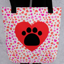 Load image into Gallery viewer, Allover Hearts &amp; Large Heart w/ Paw Dog Tote Bag-Lt. Pink
