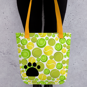 Allover Multi-Colored Tennis Balls & Paw Dog Tote Bag