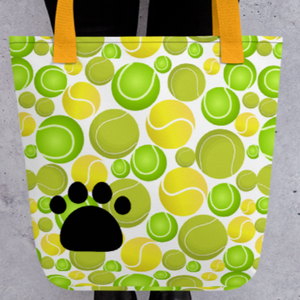 Allover Multi-Colored Tennis Balls & Paw Dog Tote Bag