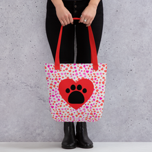 Load image into Gallery viewer, Allover Hearts &amp; Large Heart w/ Paw Dog Tote Bag-Lt. Pink
