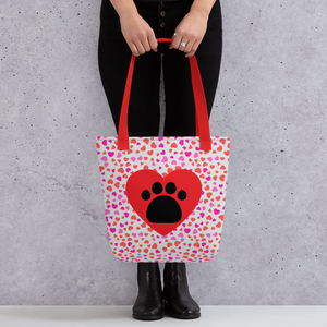 Allover Hearts & Large Heart w/ Paw Dog Tote Bag-Lt. Pink
