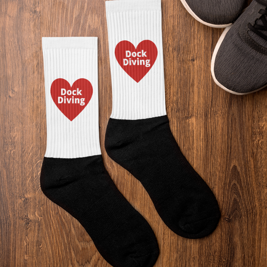 Dock Diving in Heart Socks-White