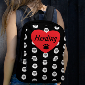 Allover Sheep w/ Herding & Paw in Heart Backpack-Black