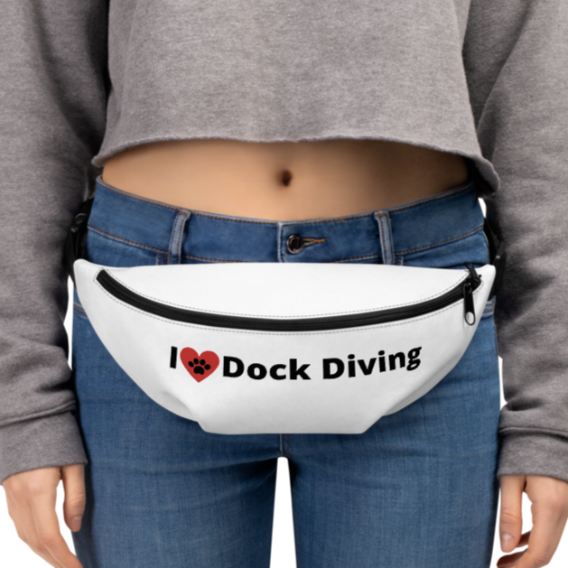 I Heart w/ Paw Dock Diving Fanny Pack-White