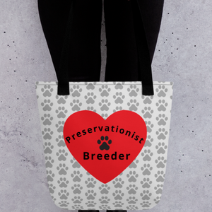 Allover Grey Paws & Large Heart w/ Preservationist Breeder Conformation Tote Bag-Lt. Grey