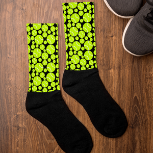 Allover Tennis Balls Dog Socks-Black