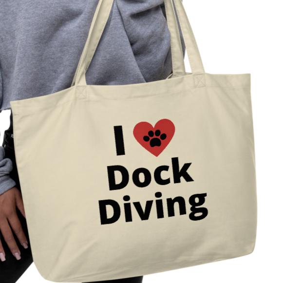 I Heart w/ Paw Dock Diving X-Large Tote/Shopping Bag-Oyster