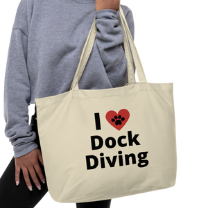I Heart w/ Paw Dock Diving X-Large Tote/Shopping Bag-Oyster