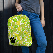 Load image into Gallery viewer, Allover Multi-Colored Tennis Balls &amp; Paw Dog Backpack
