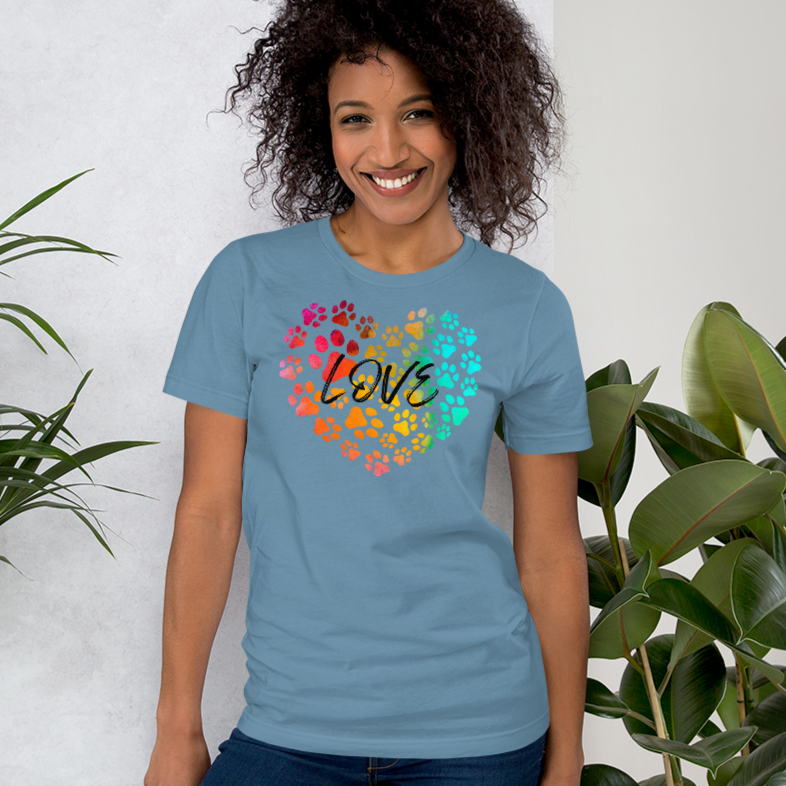 Love in Dog Paw Prints Heart T-Shirt - Light